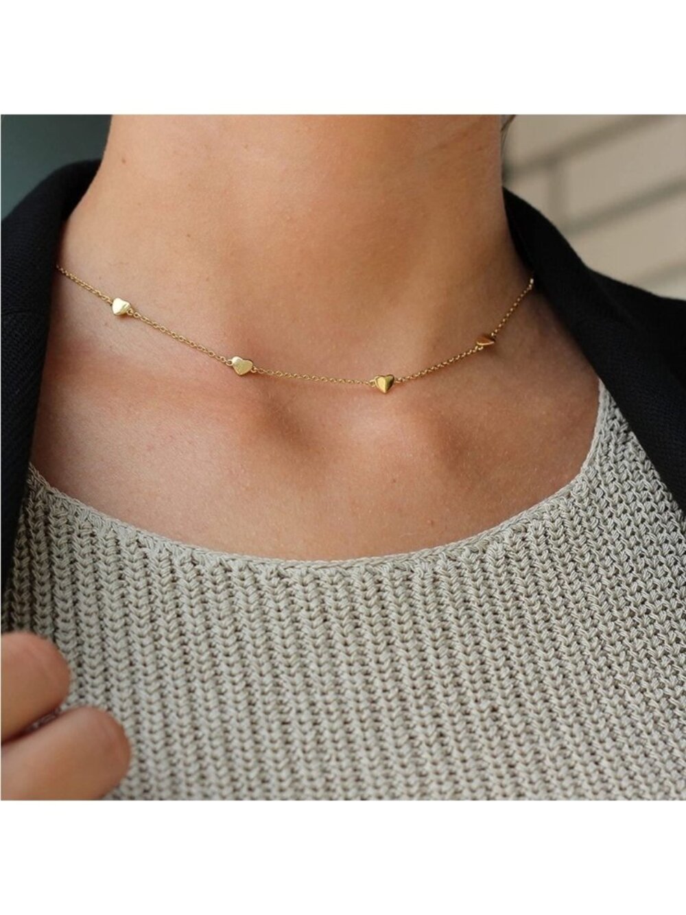 GOLD 14k Gold Plated Heart Charm Choker Necklace